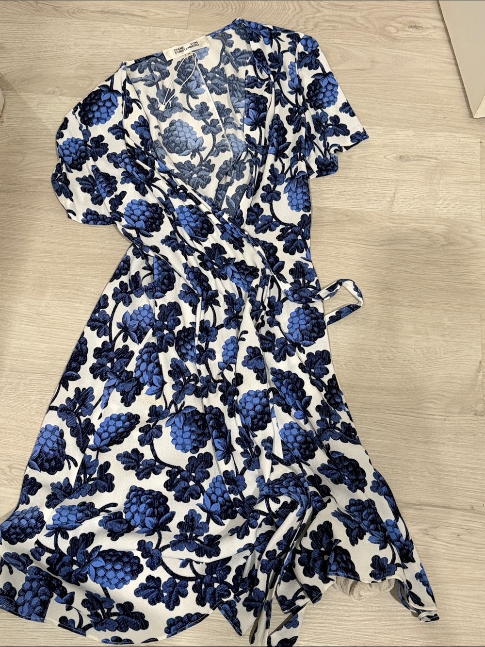 Diane Von Furstenberg Blue and White Floral Wrap Dress